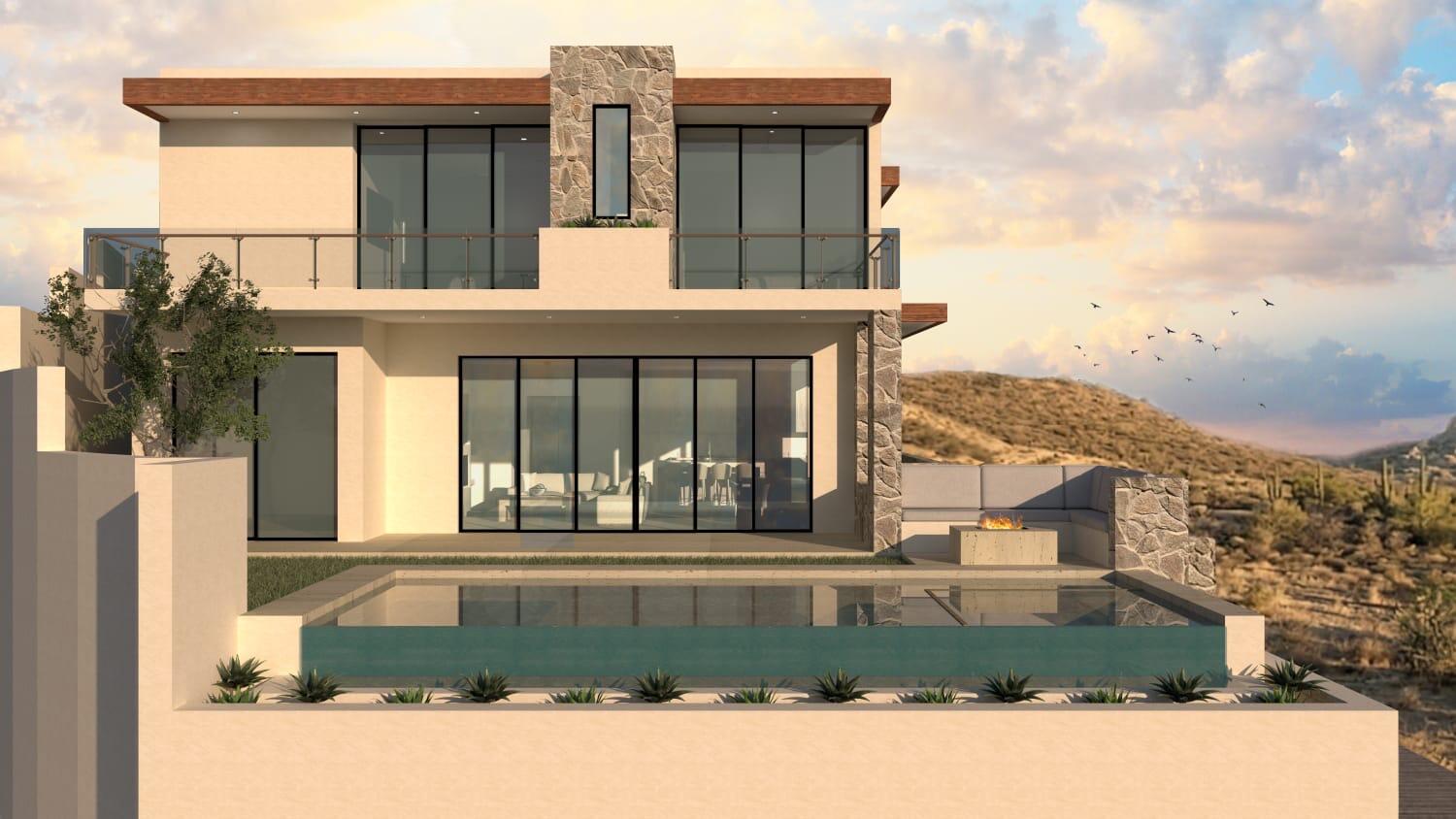 Querencia El Tule-Inland:General Pre-construction residence in Rancho Los Tules, Los Cabos. Features 4 bedrooms, each with a full bathroom and walk-in closet, offering privacy and comfort. Enjoy ocean for sale