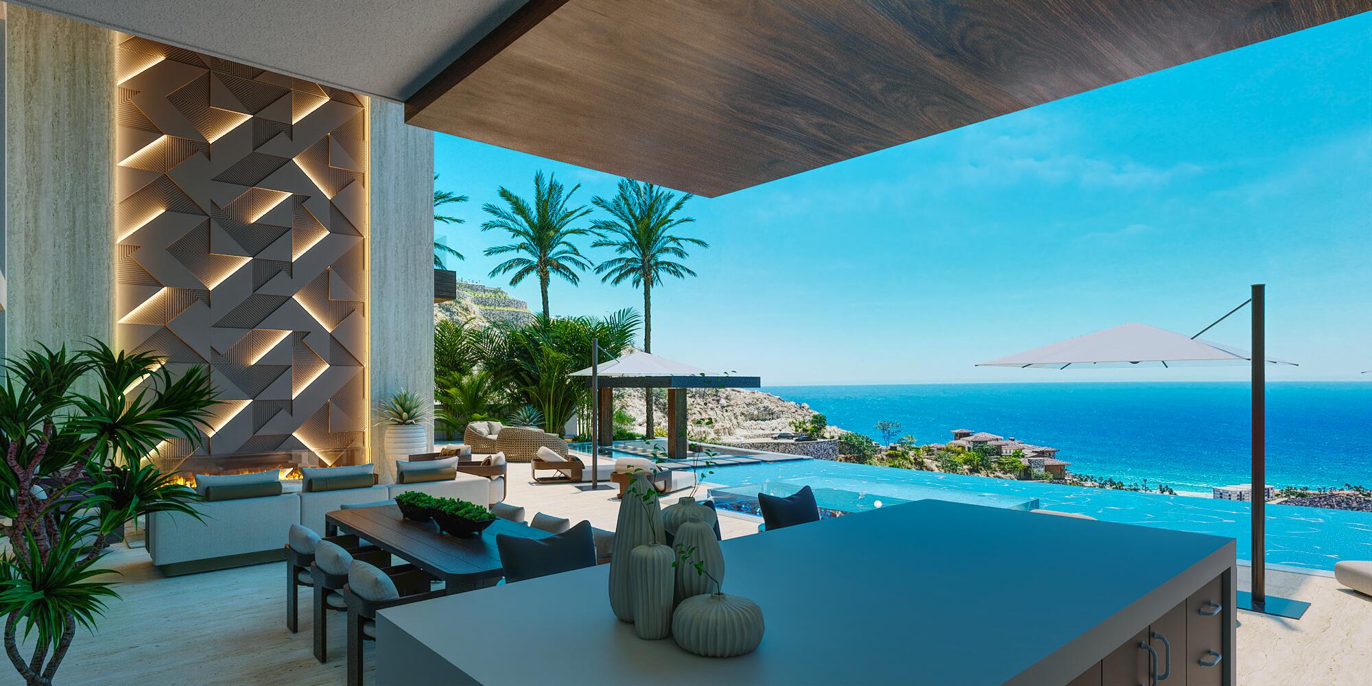 Querencia Section 18- Horizontes Welcome to Horizontes 3, an exquisite custom-made home located within San José del Cabo's most sought-after community, Querencia. Surrounded by Tom Fazio's signature golf course, recognized as one of the best in the country, this stunning residence is just a short golf cart ride from the prestigious 5-star Club House. This remarkable 6-bedroom, 6.5-bathroom home elevates luxury living with a fresh vision of architecture and design. The layout features a cozy family room, an expansive bunk bed bedroom on the lower level, and a spacious maid's quarters with an independent entrance, making it ideal for entertaining family and friends.The property boasts outdoor living spaces, including tranquil green areas, an outdoor kitchen, an infinity pool, a jacuzzi, and ocean and ravine for sale