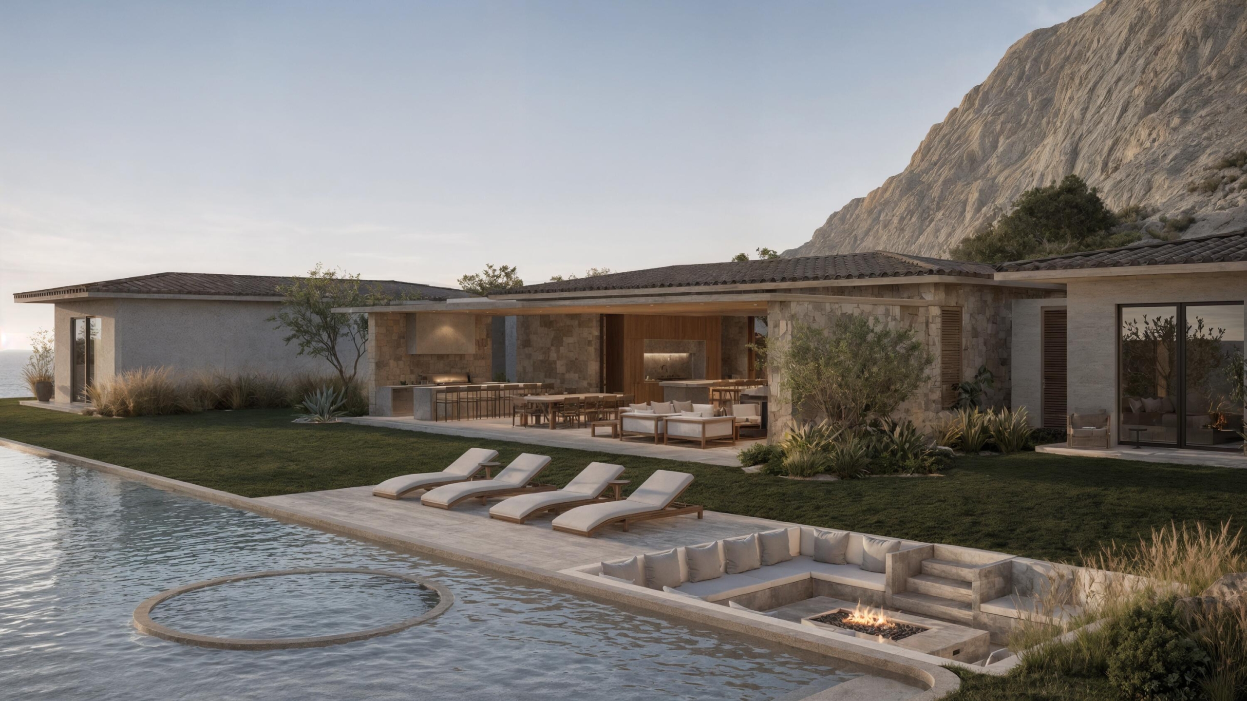 Querencia Section 14- El Campo Nestled within Querencia's exclusive El Campo enclave, overlooking the 7th hole of the Tom Fazio course, El Campo 4 captures the essence of elevated Baja living. Designed and built by Sepúlveda Arquitectos SC, a renowned multidisciplinary firm based in Mexico City, the residence blends contemporary design with warmth and sophistication.This five-bedroom home--including a private detached casita--offers 4,456 sq. ft. of air-conditioned space, where indoor and outdoor living flow effortlessly together. Expansive glass walls open to a covered terrace with an infinity-edge pool, outdoor kitchen, and serene water feature. From this privileged setting, enjoy panoramic golf and mountain for sale